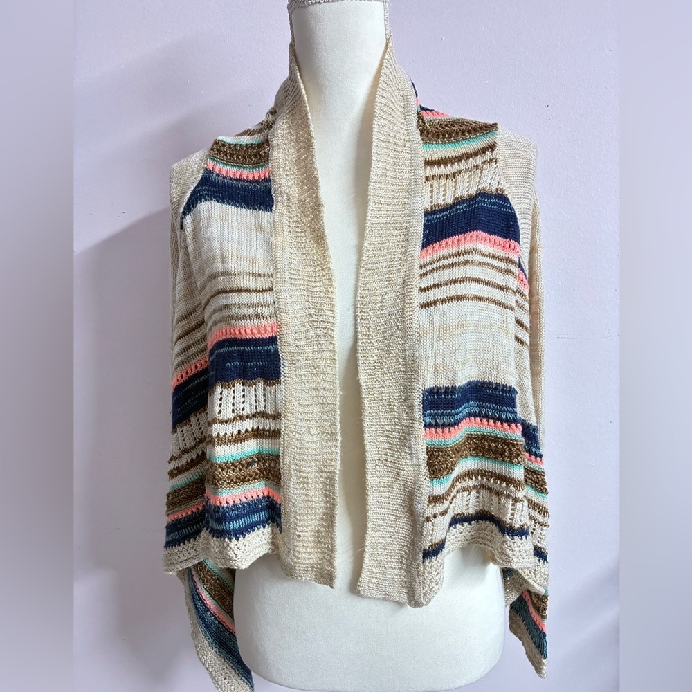 Women’s Open Front Cardigan Sweater, Small, Hi/Low Hem, Multicolored